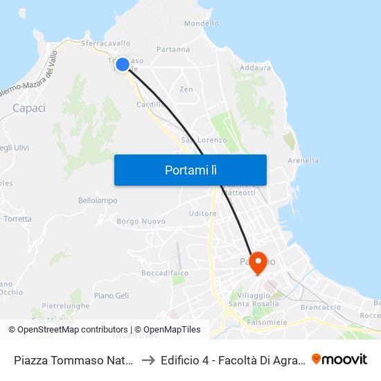 Piazza Tommaso Natale to Edificio 4 - Facoltà Di Agraria map