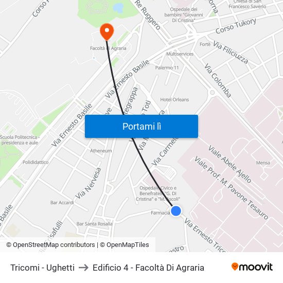 Tricomi - Ughetti to Edificio 4 - Facoltà Di Agraria map