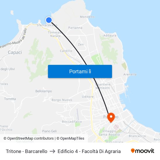 Tritone - Barcarello to Edificio 4 - Facoltà Di Agraria map