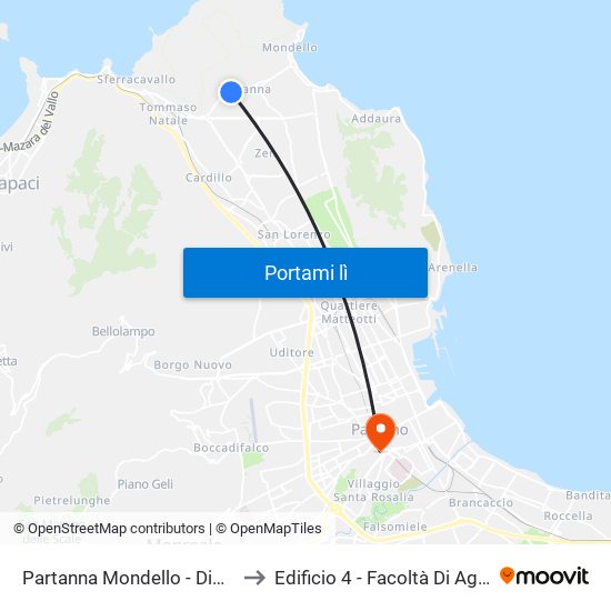 Partanna Mondello - Dioniso to Edificio 4 - Facoltà Di Agraria map