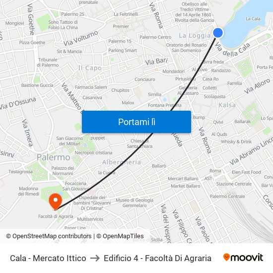 Cala - Mercato Ittico to Edificio 4 - Facoltà Di Agraria map