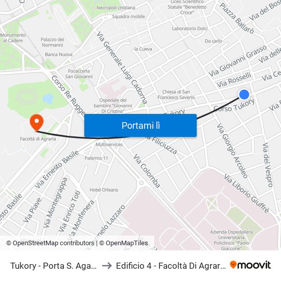 Tukory - Porta S. Agata to Edificio 4 - Facoltà Di Agraria map