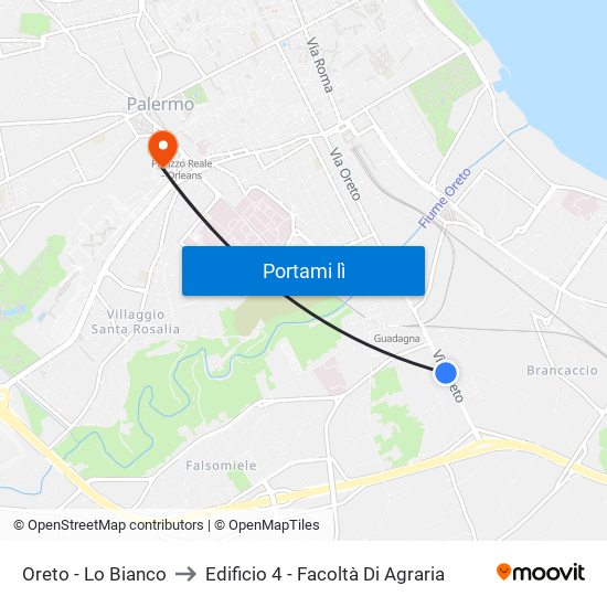 Oreto - Lo Bianco to Edificio 4 - Facoltà Di Agraria map
