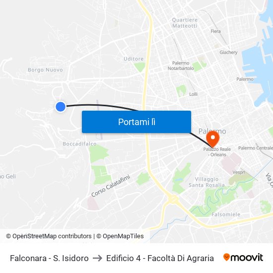 Falconara - S. Isidoro to Edificio 4 - Facoltà Di Agraria map