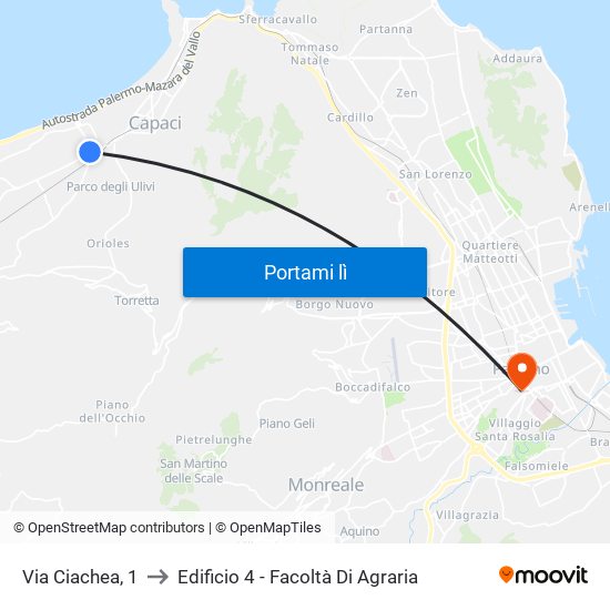 Via Ciachea, 1 to Edificio 4 - Facoltà Di Agraria map