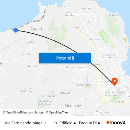 Via Ferdinando Magellano, 68 to Edificio 4 - Facoltà Di Agraria map