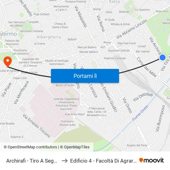 Archirafi - Tiro A Segno to Edificio 4 - Facoltà Di Agraria map