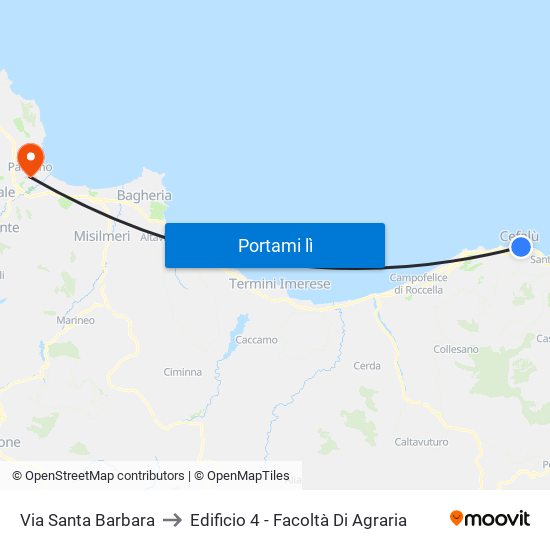 Via Santa Barbara to Edificio 4 - Facoltà Di Agraria map