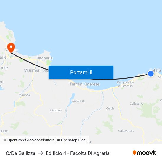 C/Da Gallizza to Edificio 4 - Facoltà Di Agraria map