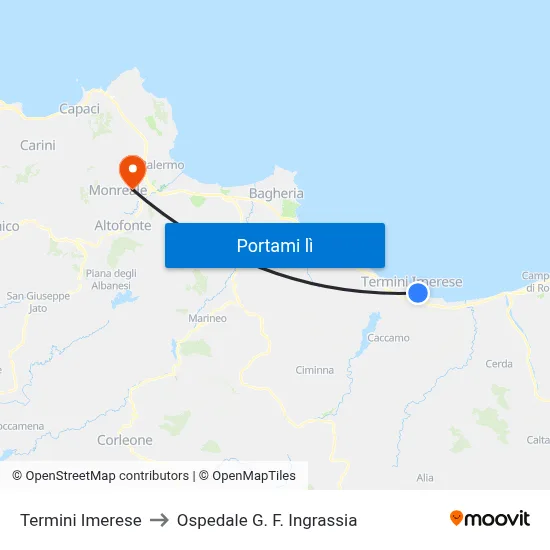 Termini Imerese to Ospedale G. F. Ingrassia map