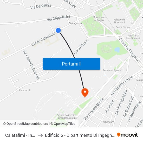 Calatafimi - Indipendenza to Edificio 6 - Dipartimento Di Ingegneria Chimica E Nucleare map