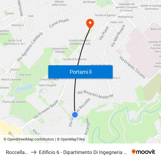 Roccella - Raiti to Edificio 6 - Dipartimento Di Ingegneria Chimica E Nucleare map