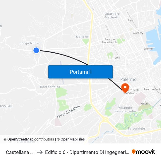 Castellana - Modica to Edificio 6 - Dipartimento Di Ingegneria Chimica E Nucleare map