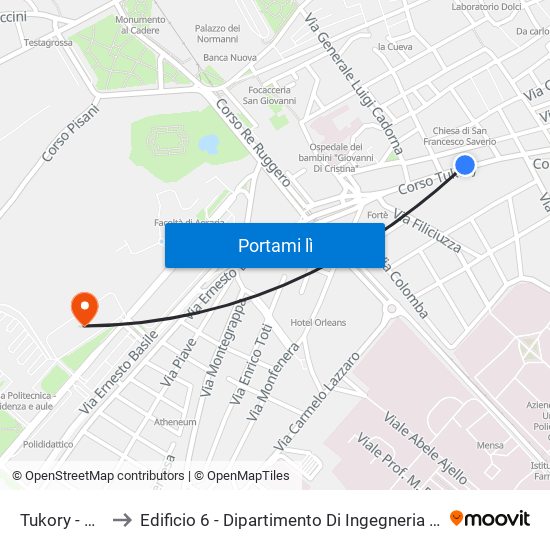 Tukory - Arcoleo to Edificio 6 - Dipartimento Di Ingegneria Chimica E Nucleare map