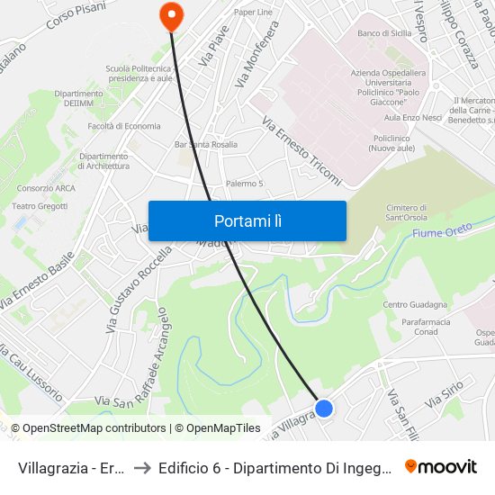 Villagrazia - Eraclea Minoa to Edificio 6 - Dipartimento Di Ingegneria Chimica E Nucleare map