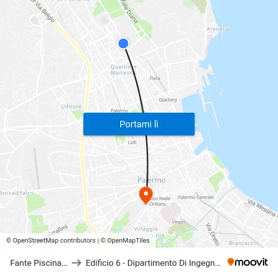 Fante Piscina Comunale to Edificio 6 - Dipartimento Di Ingegneria Chimica E Nucleare map