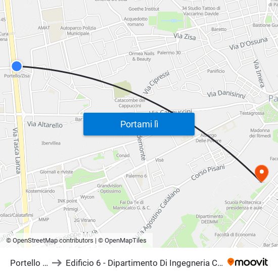 Portello - Zisa to Edificio 6 - Dipartimento Di Ingegneria Chimica E Nucleare map