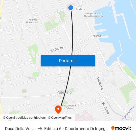 Duca Della Verdura - Toselli to Edificio 6 - Dipartimento Di Ingegneria Chimica E Nucleare map