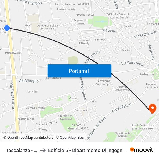 Tascalanza - Balestrate to Edificio 6 - Dipartimento Di Ingegneria Chimica E Nucleare map