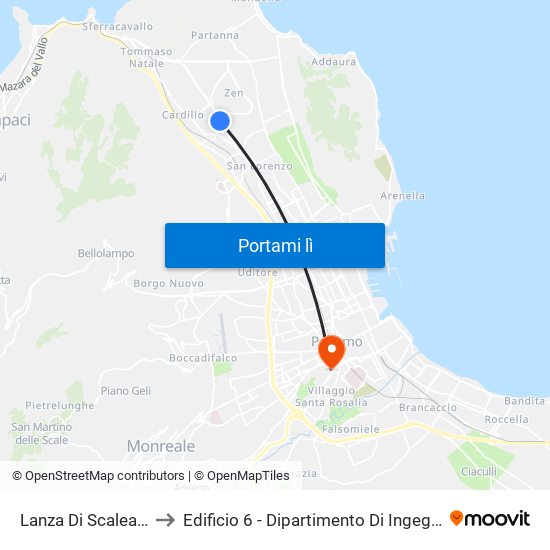 Lanza Di Scalea - Velodromo to Edificio 6 - Dipartimento Di Ingegneria Chimica E Nucleare map