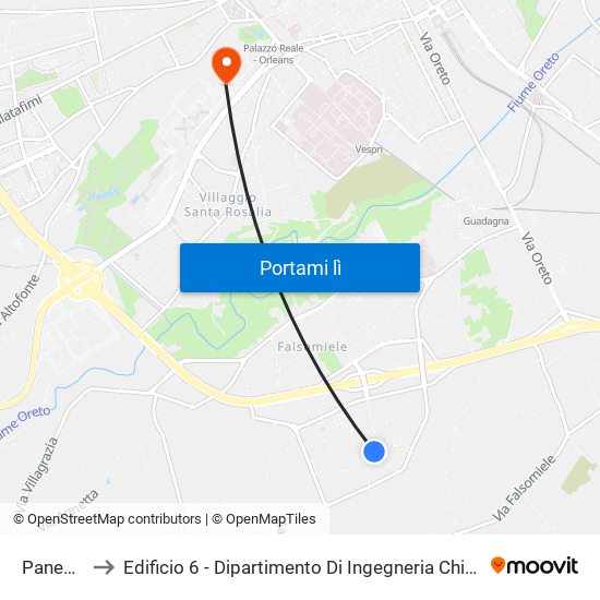 Panepinto to Edificio 6 - Dipartimento Di Ingegneria Chimica E Nucleare map