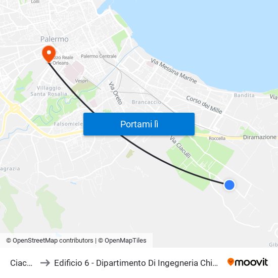 Ciaculli 9 to Edificio 6 - Dipartimento Di Ingegneria Chimica E Nucleare map