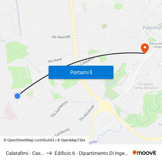 Calatafimi - Caserma Scianna to Edificio 6 - Dipartimento Di Ingegneria Chimica E Nucleare map