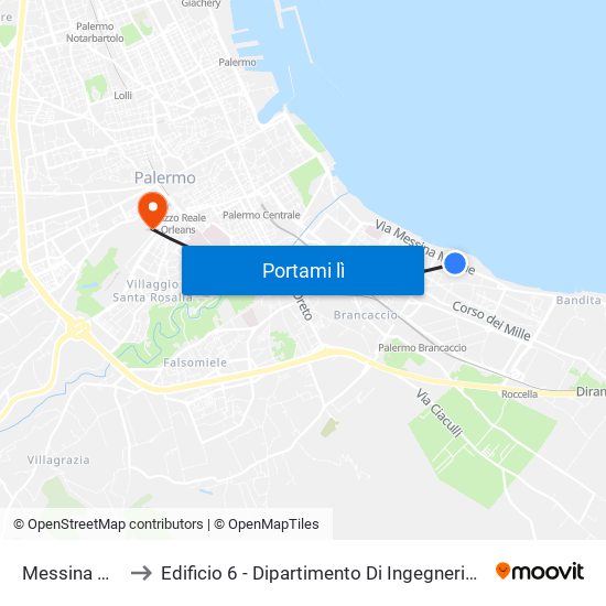 Messina Marine 4 to Edificio 6 - Dipartimento Di Ingegneria Chimica E Nucleare map