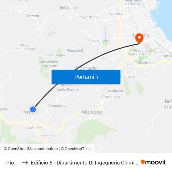 Pioppo to Edificio 6 - Dipartimento Di Ingegneria Chimica E Nucleare map