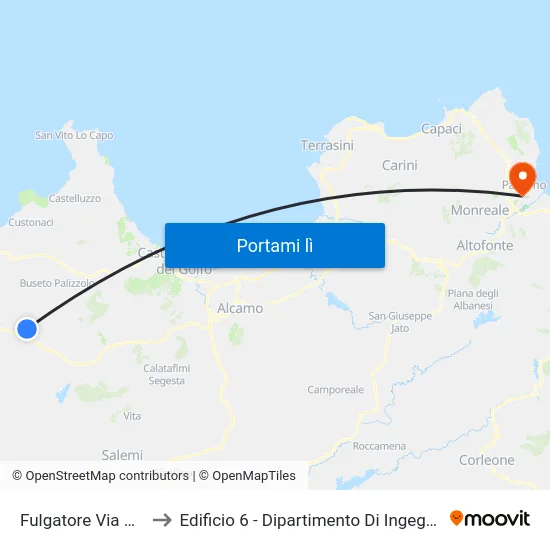Fulgatore Via Cap. Rizzo 11 to Edificio 6 - Dipartimento Di Ingegneria Chimica E Nucleare map