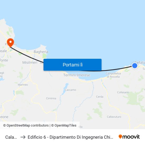 Calanica to Edificio 6 - Dipartimento Di Ingegneria Chimica E Nucleare map