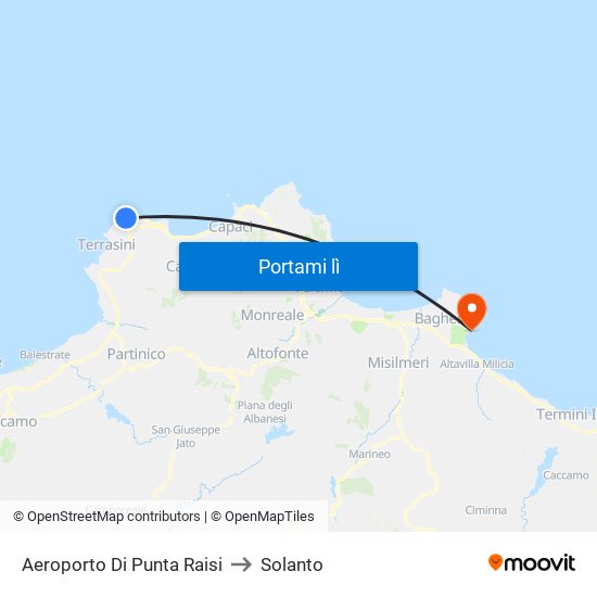 Aeroporto Di Punta Raisi to Solanto map