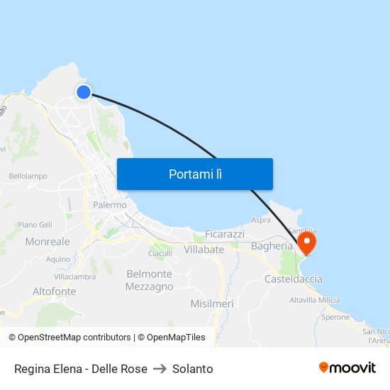 Regina Elena - Delle Rose to Solanto map