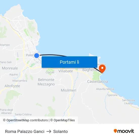 Roma Palazzo Ganci to Solanto map