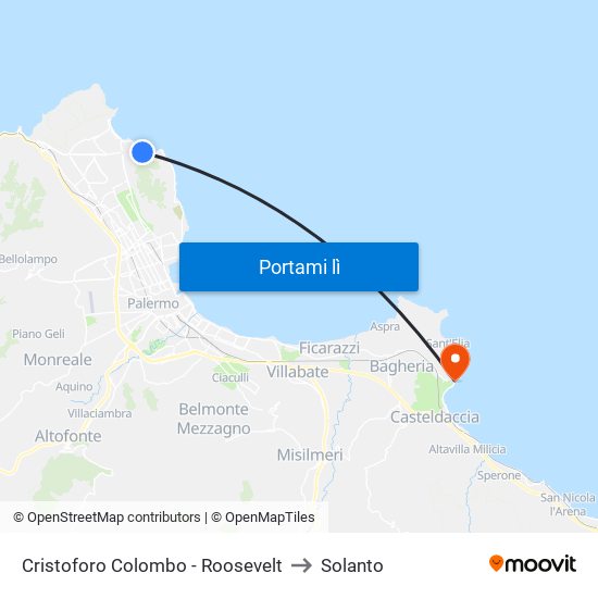 Cristoforo Colombo - Roosevelt to Solanto map