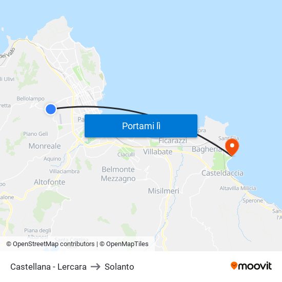 Castellana - Lercara to Solanto map