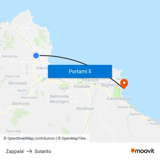 Zappala' to Solanto map