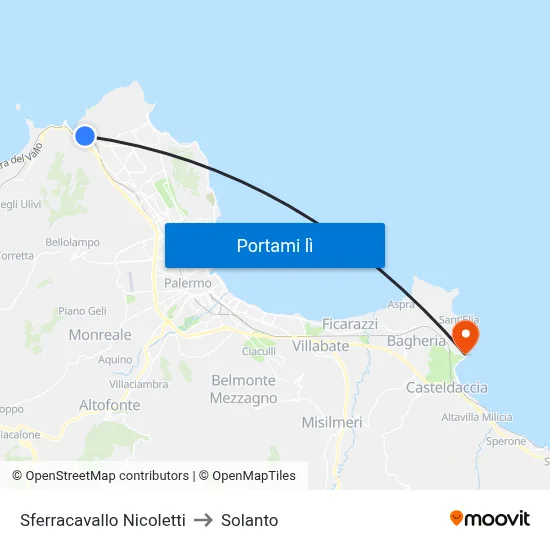 Sferracavallo Nicoletti to Solanto map