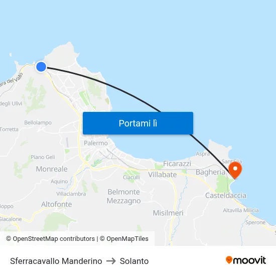 Sferracavallo Manderino to Solanto map