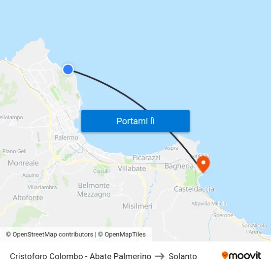 Cristoforo Colombo - Abate Palmerino to Solanto map