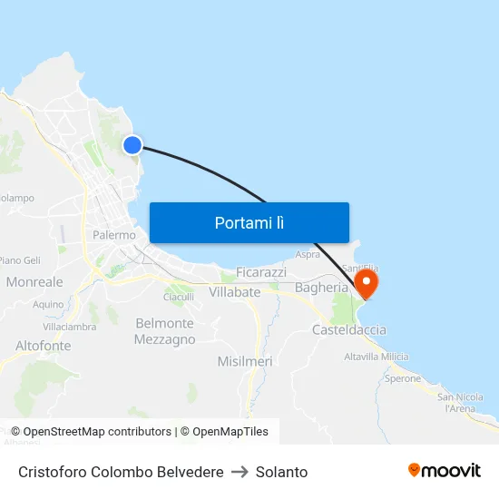 Cristoforo Colombo Belvedere to Solanto map