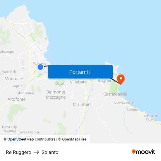 Re Ruggero to Solanto map