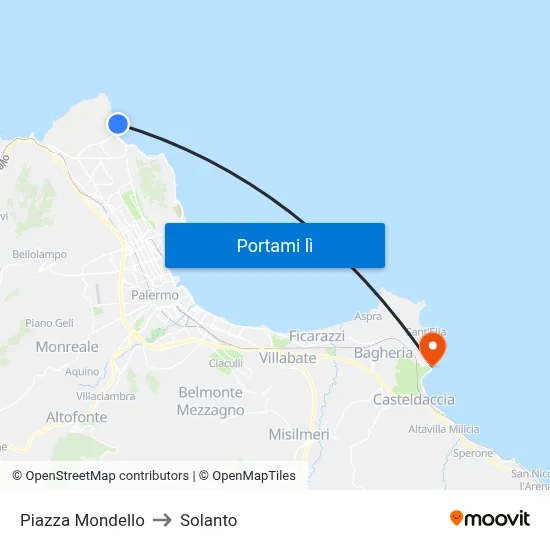 Piazza Mondello to Solanto map