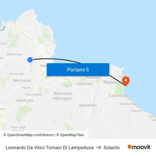 Leonardo Da Vinci Tomasi Di Lampedusa to Solanto map