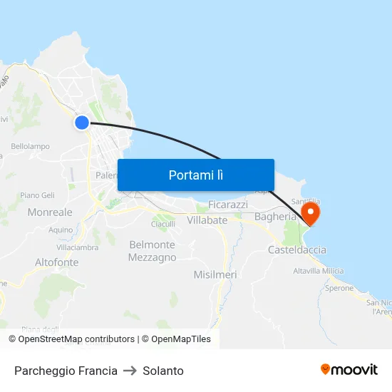 Parcheggio Francia to Solanto map