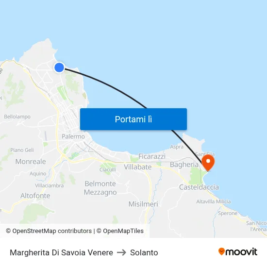 Margherita Di Savoia Venere to Solanto map