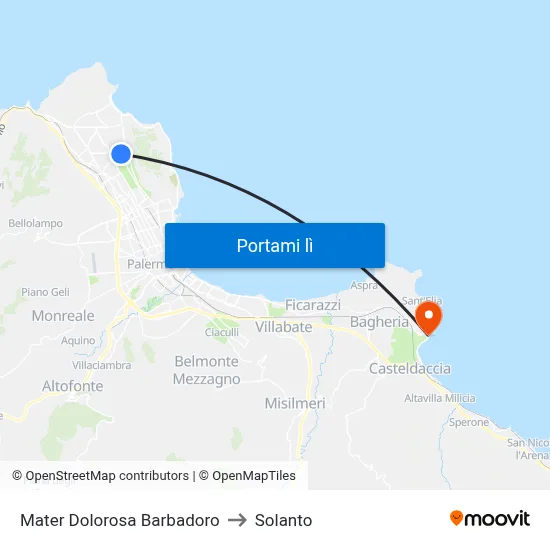 Mater Dolorosa Barbadoro to Solanto map