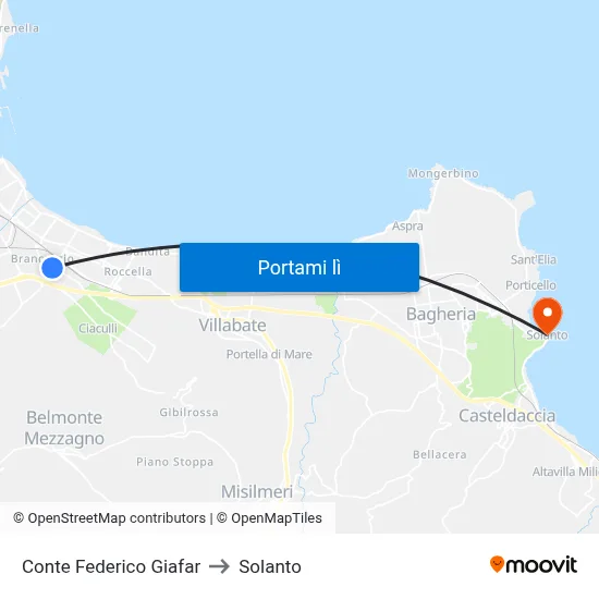 Conte Federico Giafar to Solanto map