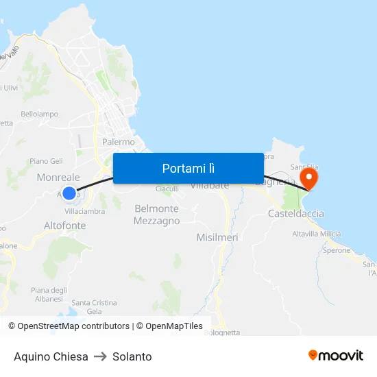 Aquino Chiesa to Solanto map