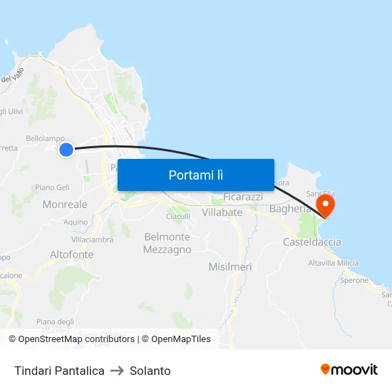 Tindari Pantalica to Solanto map